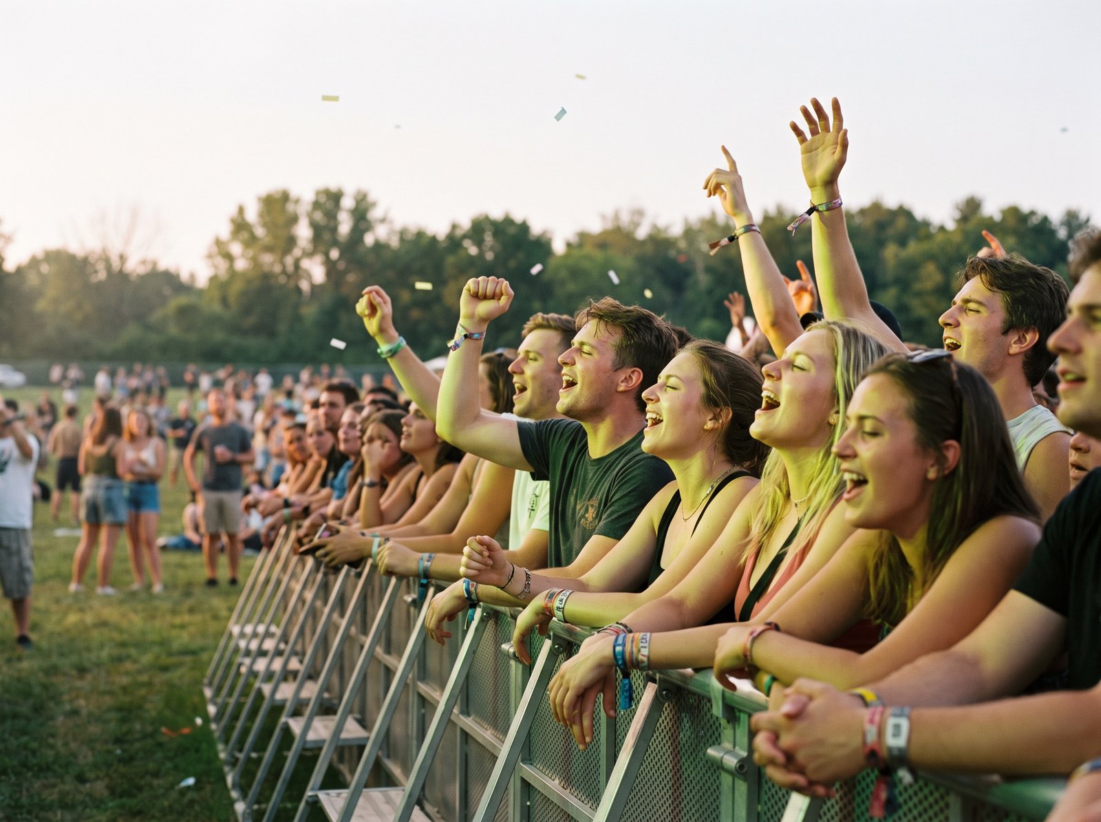The front row at the stage, hands up, no phones